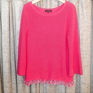 525 America Pink Pom Pom Bottom Hem Cotton Knit Crewneck Sweater Size Medium